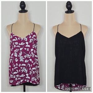 EXPRESS Barcelona Reversible Cami Floral Wine White Black Spaghetti Strap Size M